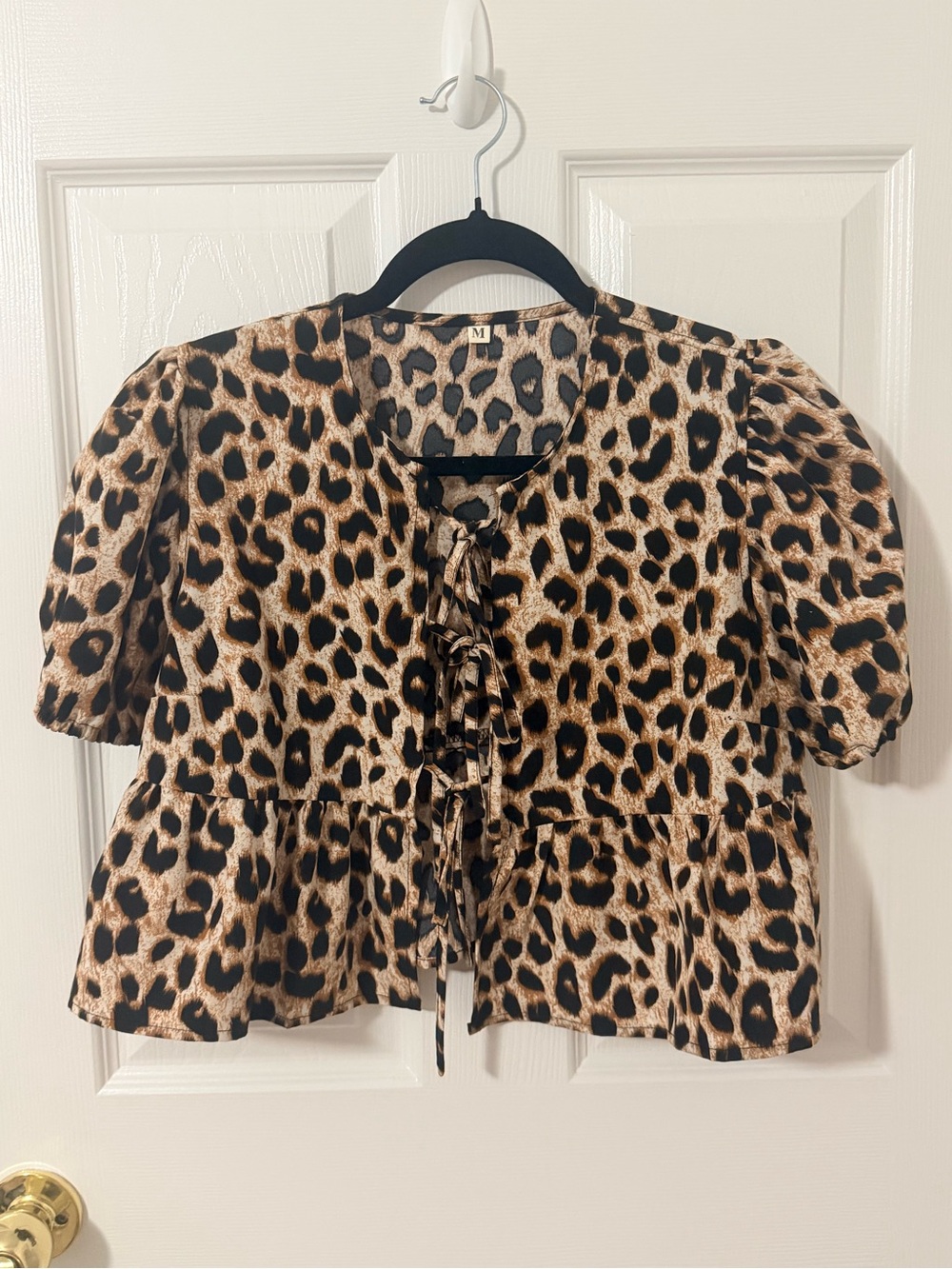Leopard Print Tie-Front Women’s Top - Brown/Black